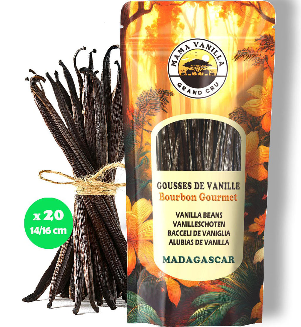 Vanille BOURBON Gourmet de MADAGASCAR Qualité A - 20 GOUSSES 14/16 cm