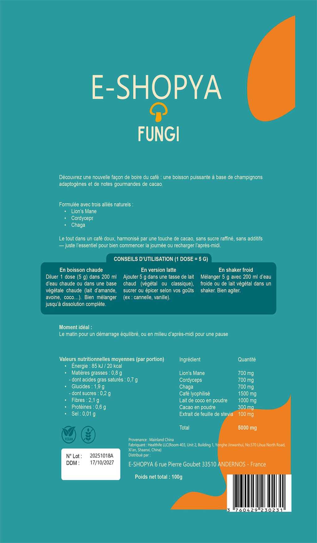 Fungi – Café nouvelle génération aux champignons adaptogènes (Cordyceps, Chaga, Lion’s Mane) – Énergie stable & goût intense