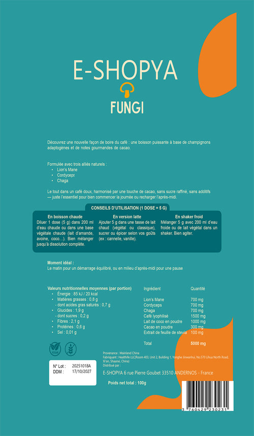 Fungi – Café nouvelle génération aux champignons adaptogènes (Cordyceps, Chaga, Lion’s Mane) – Énergie stable & goût intense